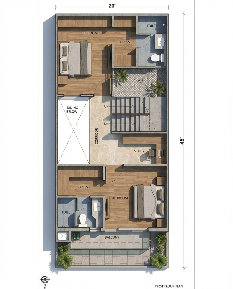 Compact first floor plan