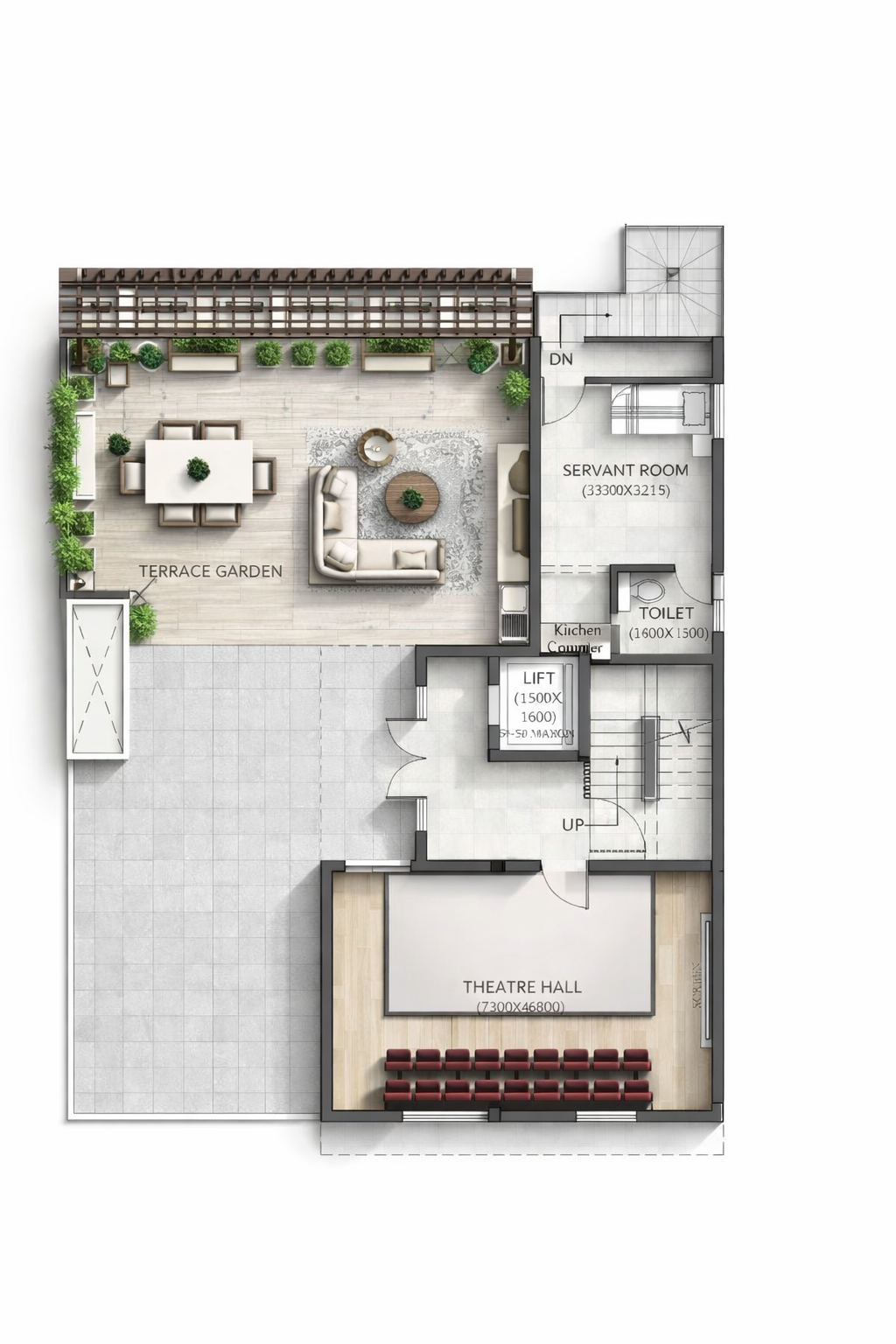 Alternative residence floor plan with central lounge
